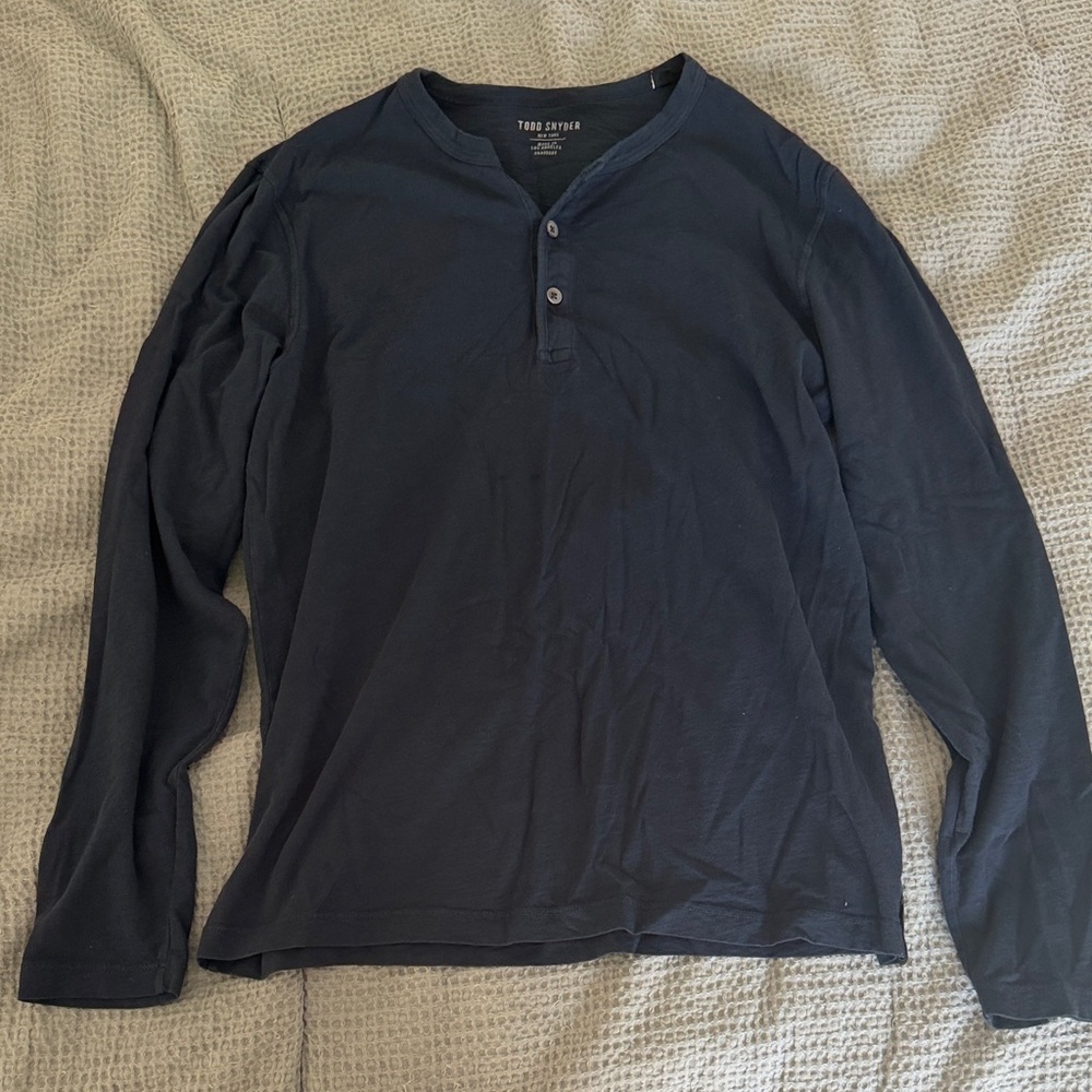 Todd Snyder Men's Dark Blue Long Sleeve Henley